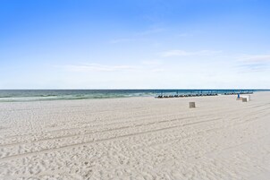 On the beach, white sand