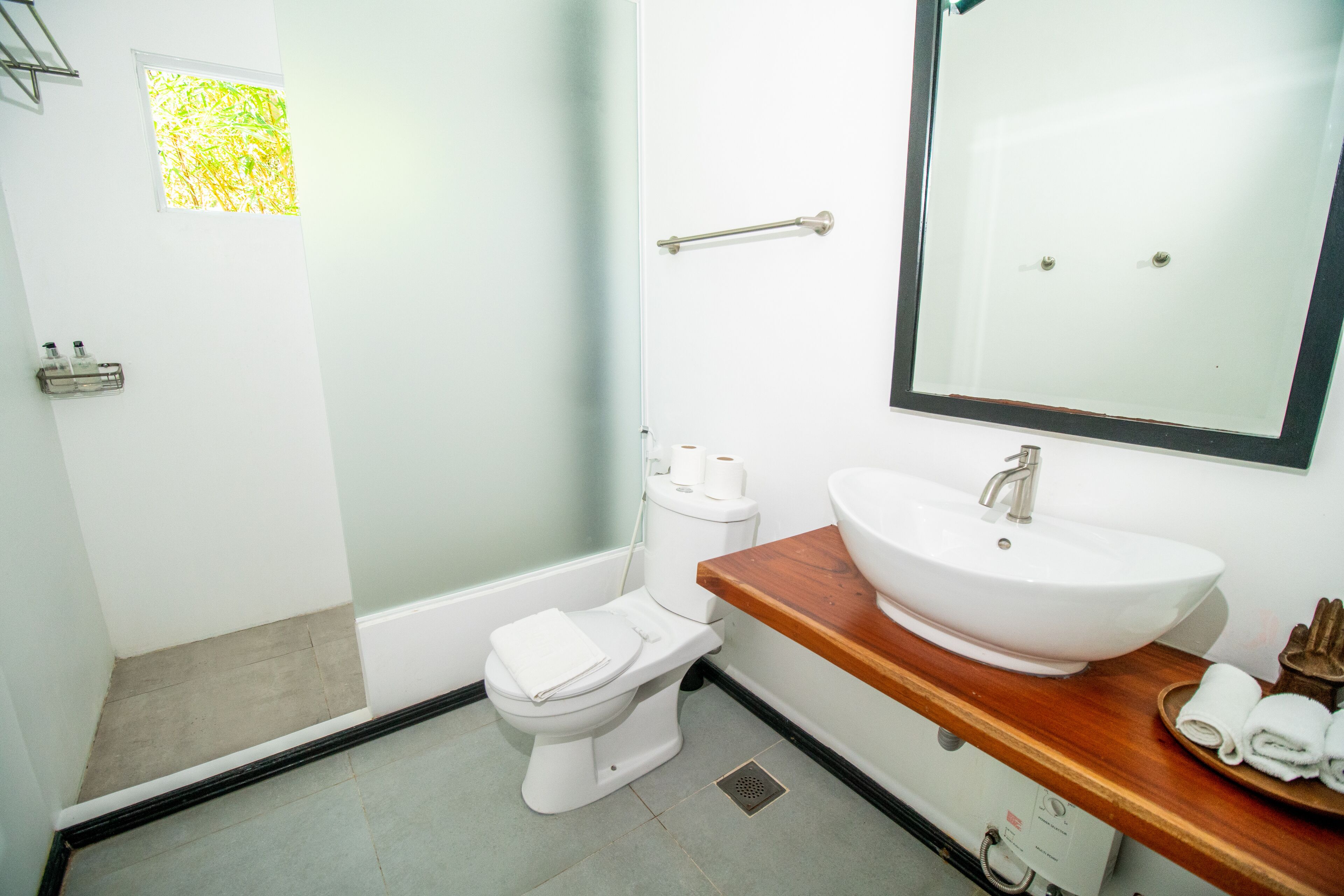 shower, free toiletries, hair dryer, towels