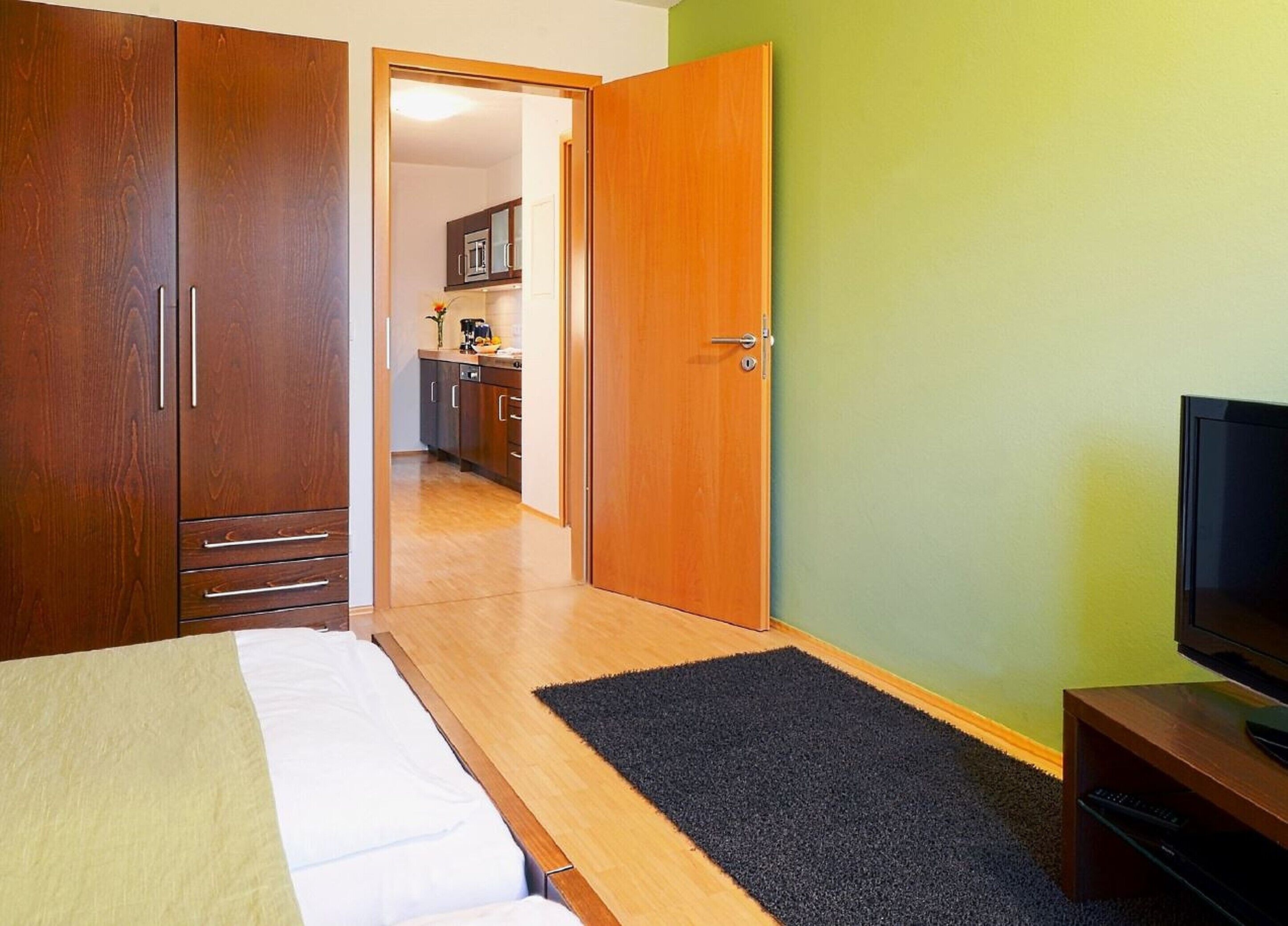 1 bedroom, desk, laptop workspace, blackout curtains