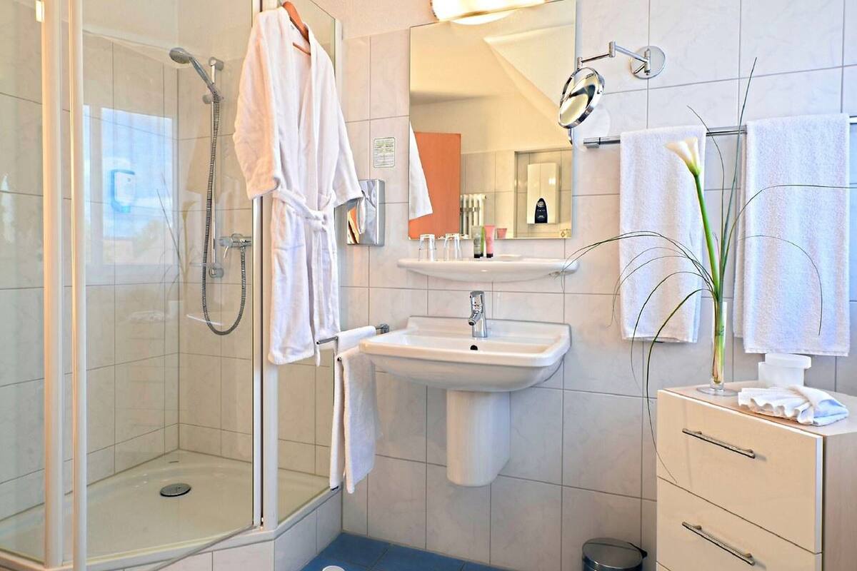 free toiletries, hair dryer, towels