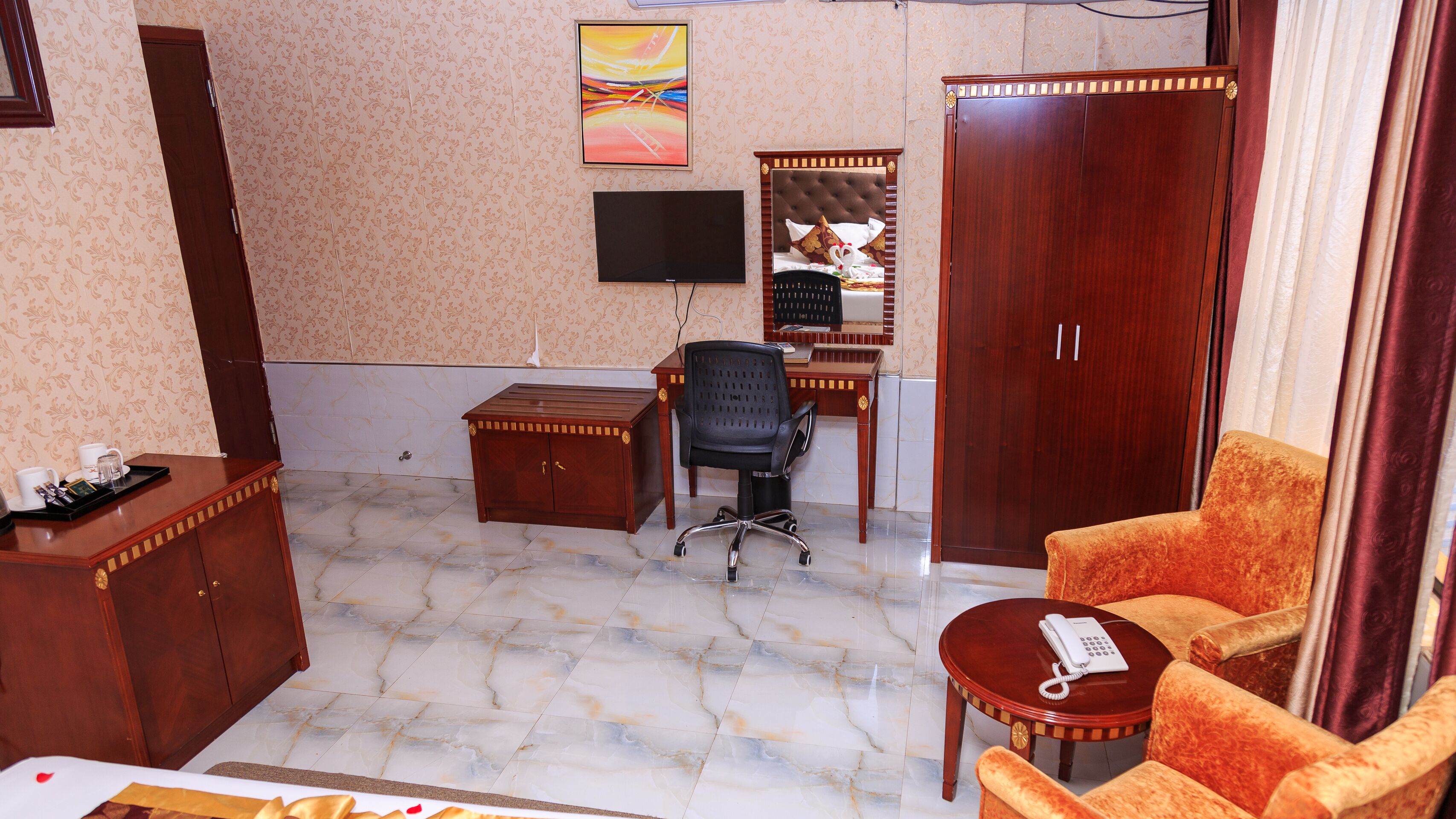 36-inch flat-screen tv with satellite channels, tv