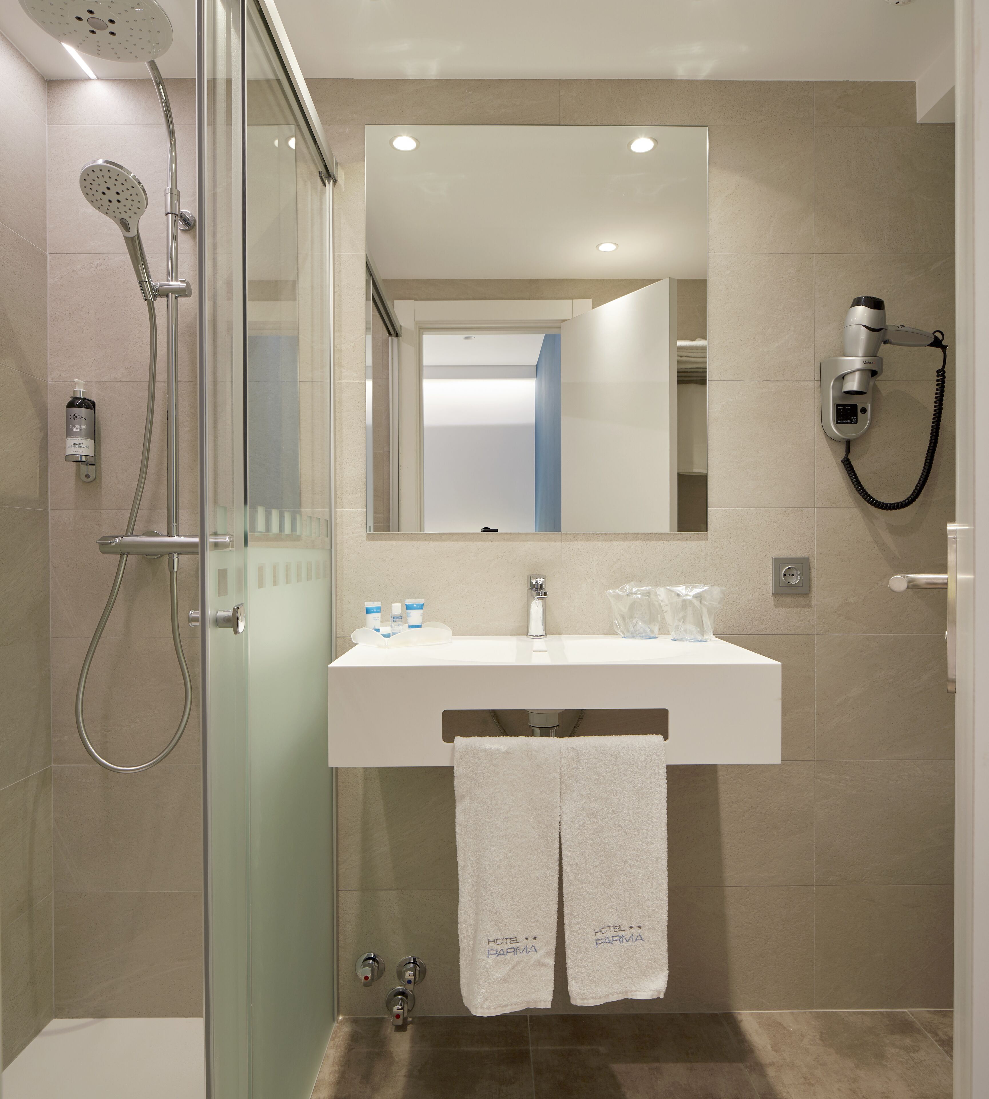 combined shower/bathtub, free toiletries, hair dryer, bidet