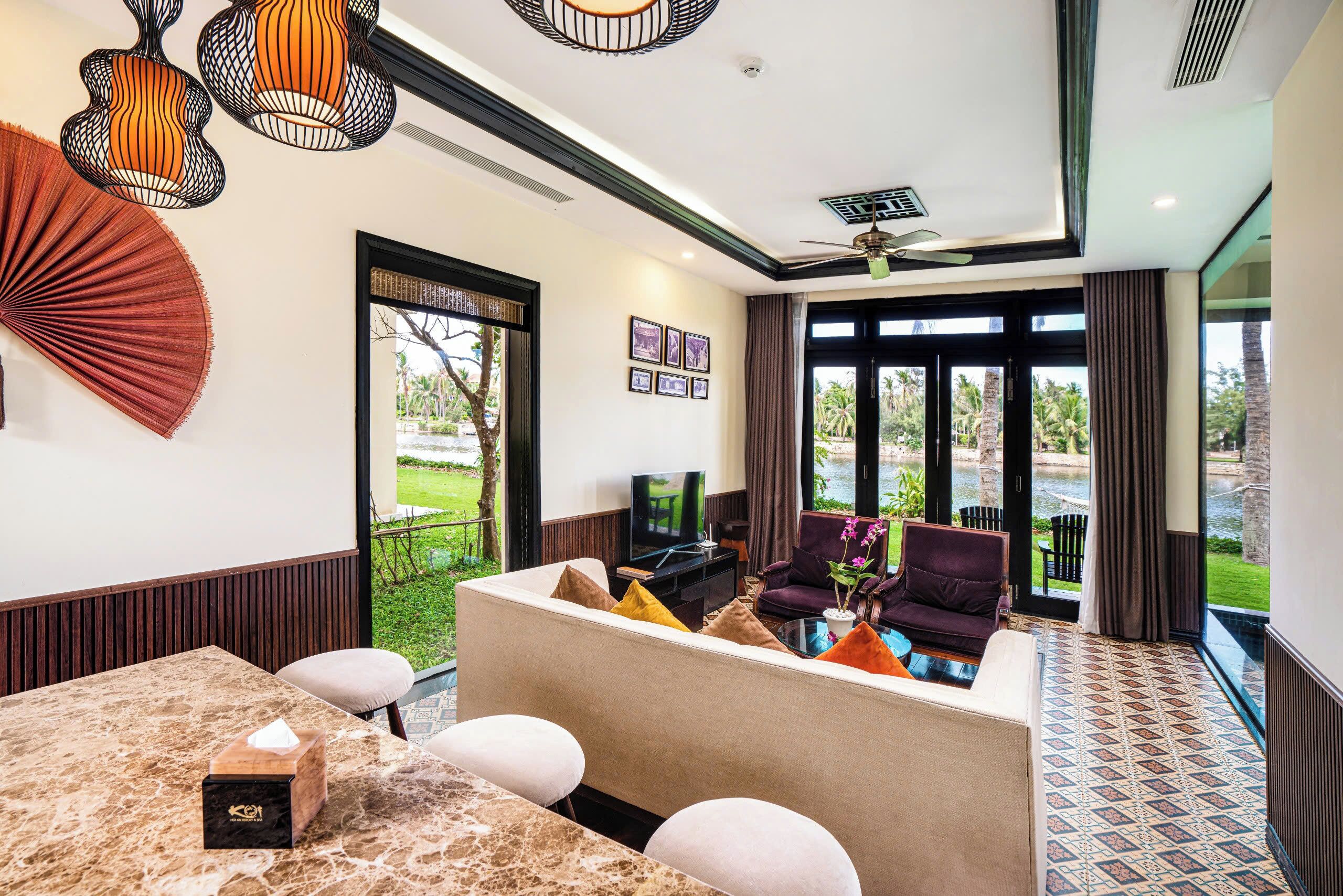 riverside pool villa, 3 bedrooms | living area | 42-inch lcd tv with cable channels, tv