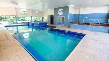 Indoor pool, outdoor pool, pool loungers