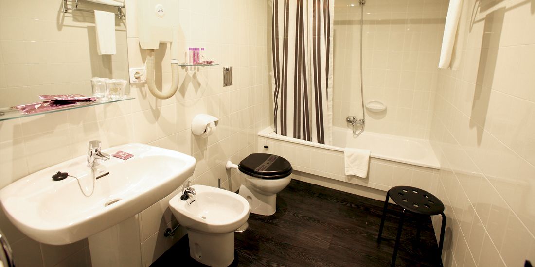 bathtub, free toiletries, hair dryer, towels