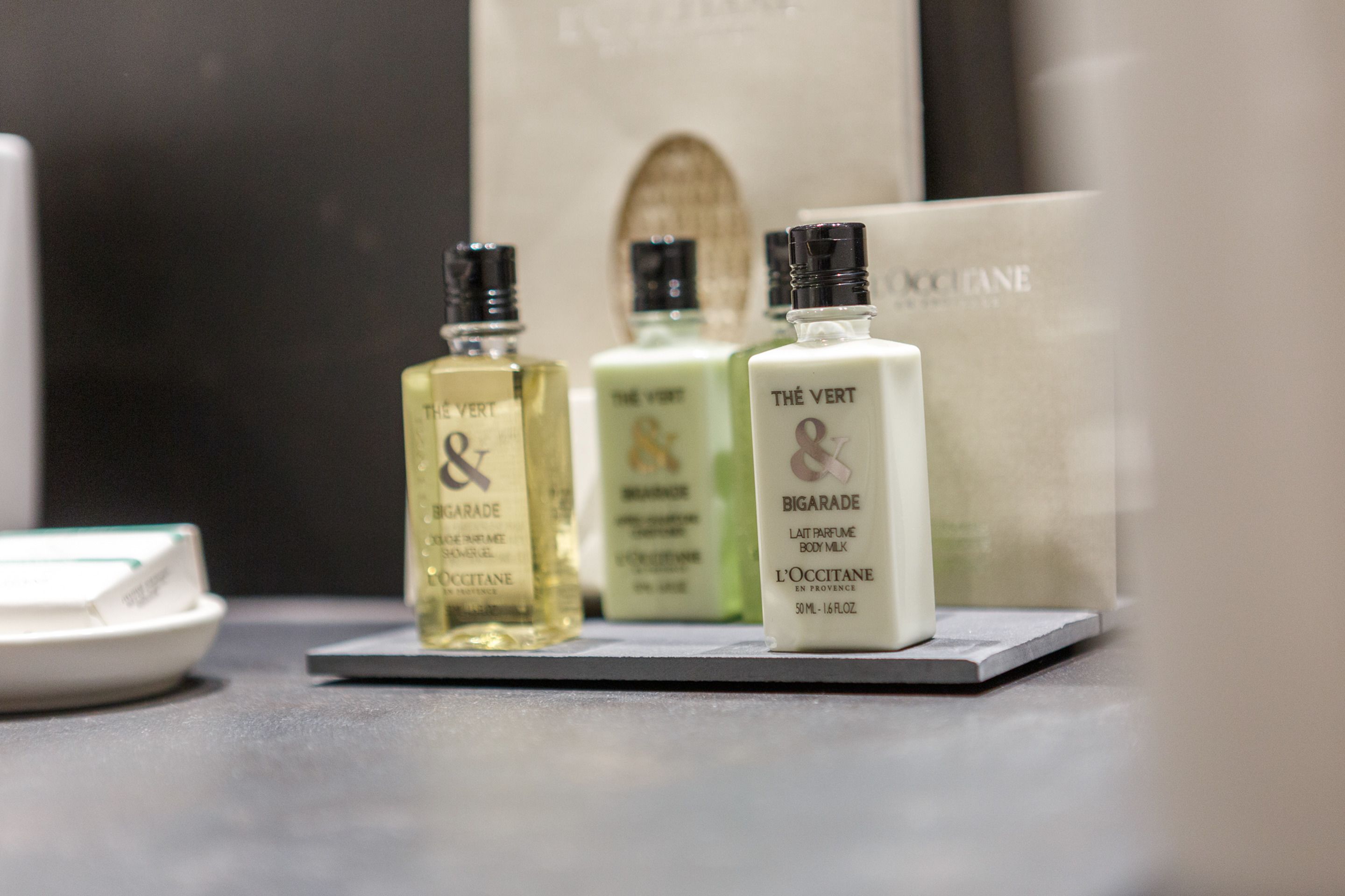 rainfall showerhead, designer toiletries, hair dryer, bathrobes