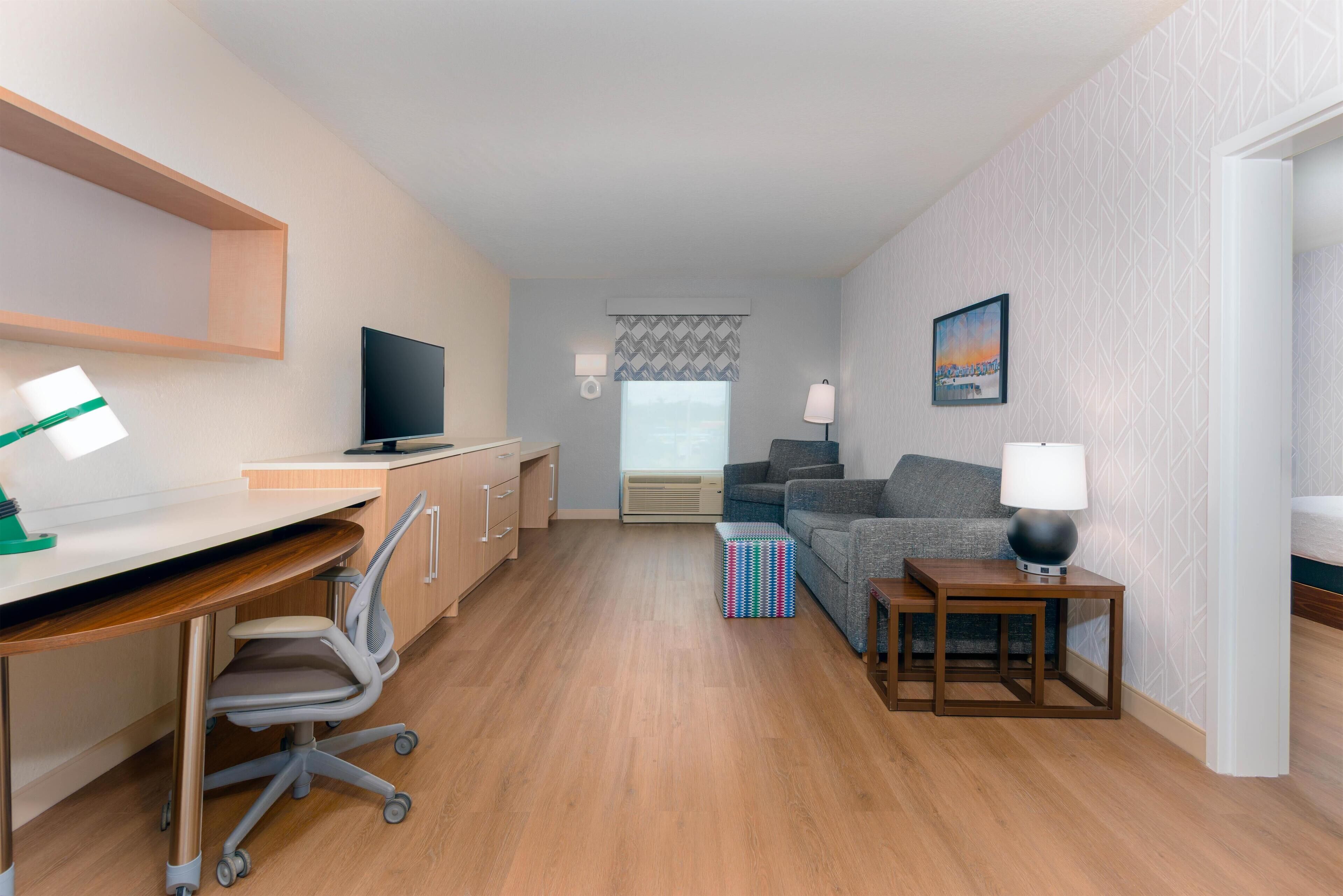 42-inch LCD TV with premium channels, TV, MP3 dock