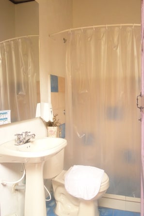 Shower, designer toiletries, towels