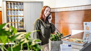 A reception area with a key display, a potted plant, and a counter with informational brochures. - Hotel Krone (Freilassing)