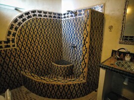 Shower, free toiletries, hair dryer, bathrobes