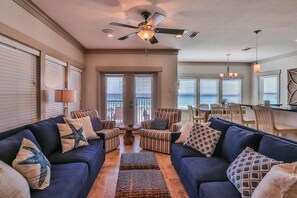 House, 6 Bedrooms, Ocean View, Beachfront | Living area | Flat-screen TV - Las Olas 8 Bedroom Holiday Home by Five Star Properties (Miramar Beach)