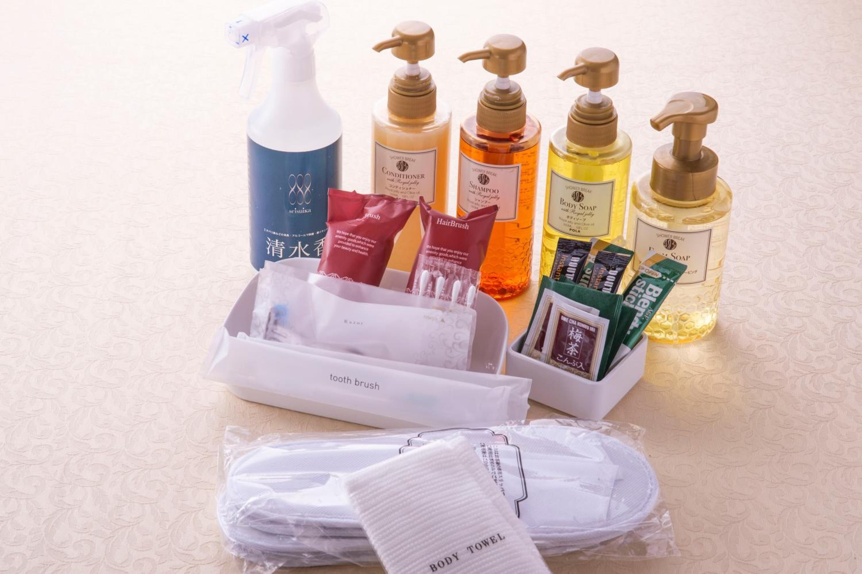 combined shower/bathtub, free toiletries, hair dryer, bidet