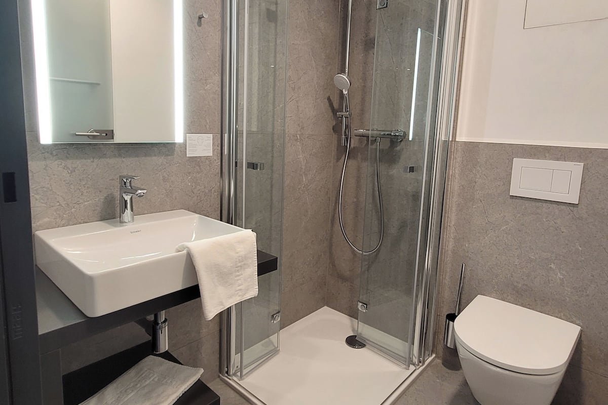 comfort single room, non smoking | bathroom | shower, free toiletries, hair dryer, towels