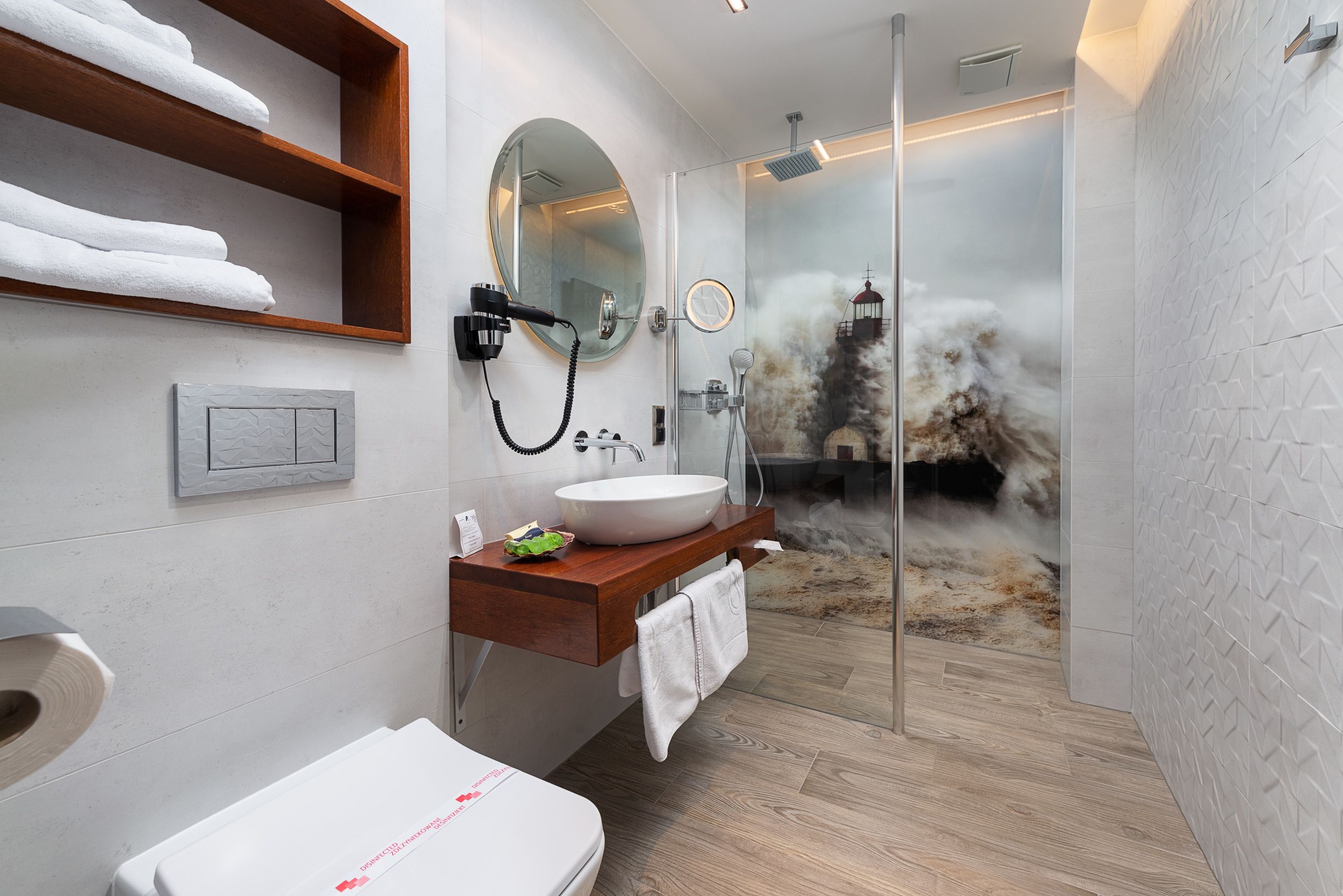 apartment, sea view | bathroom | hair dryer, bathrobes, towels, soap