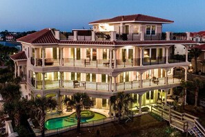 House, 6 Bedrooms, Ocean View, Beachfront | Front of property - evening/night