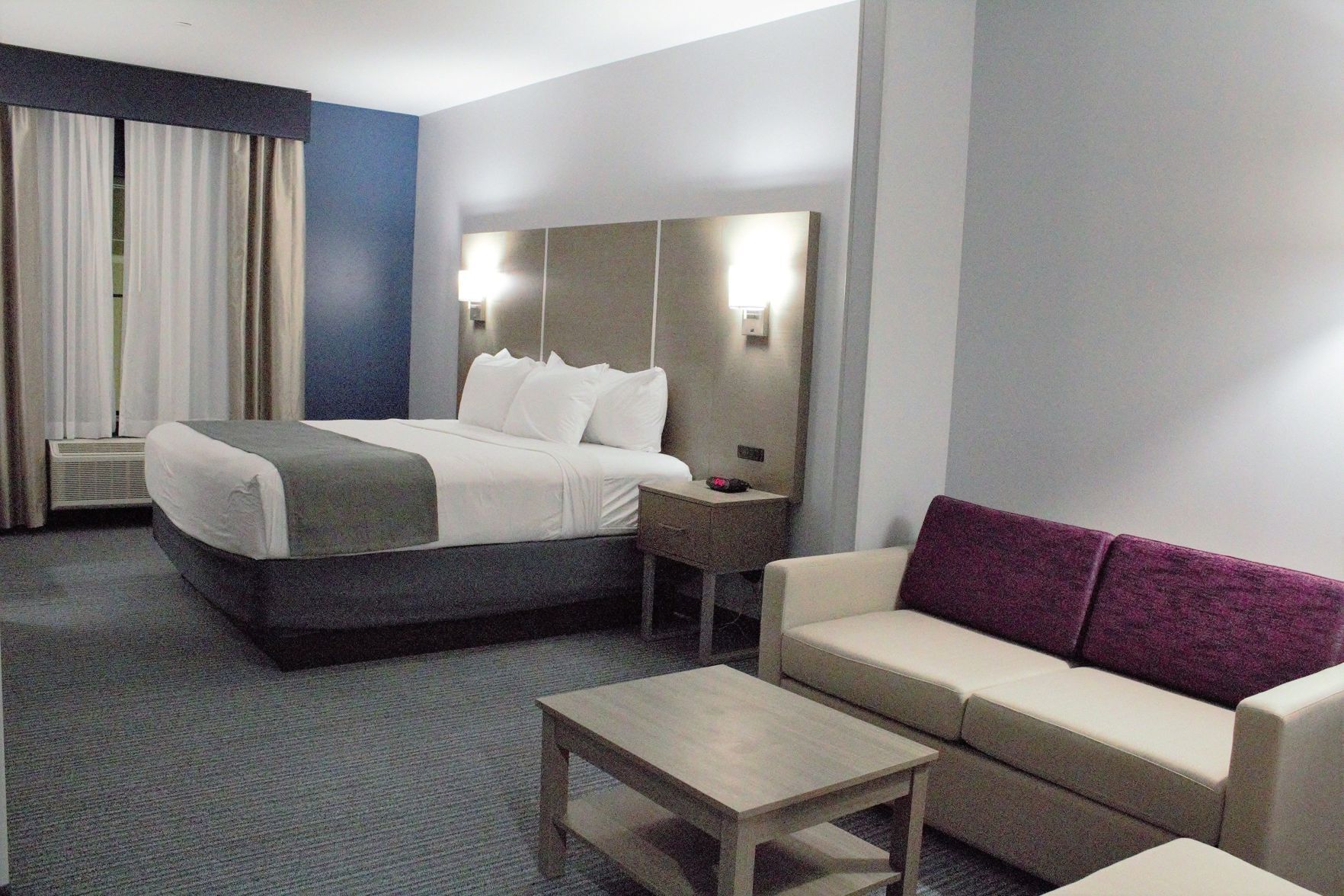 Premium bedding, pillowtop beds, desk, laptop workspace