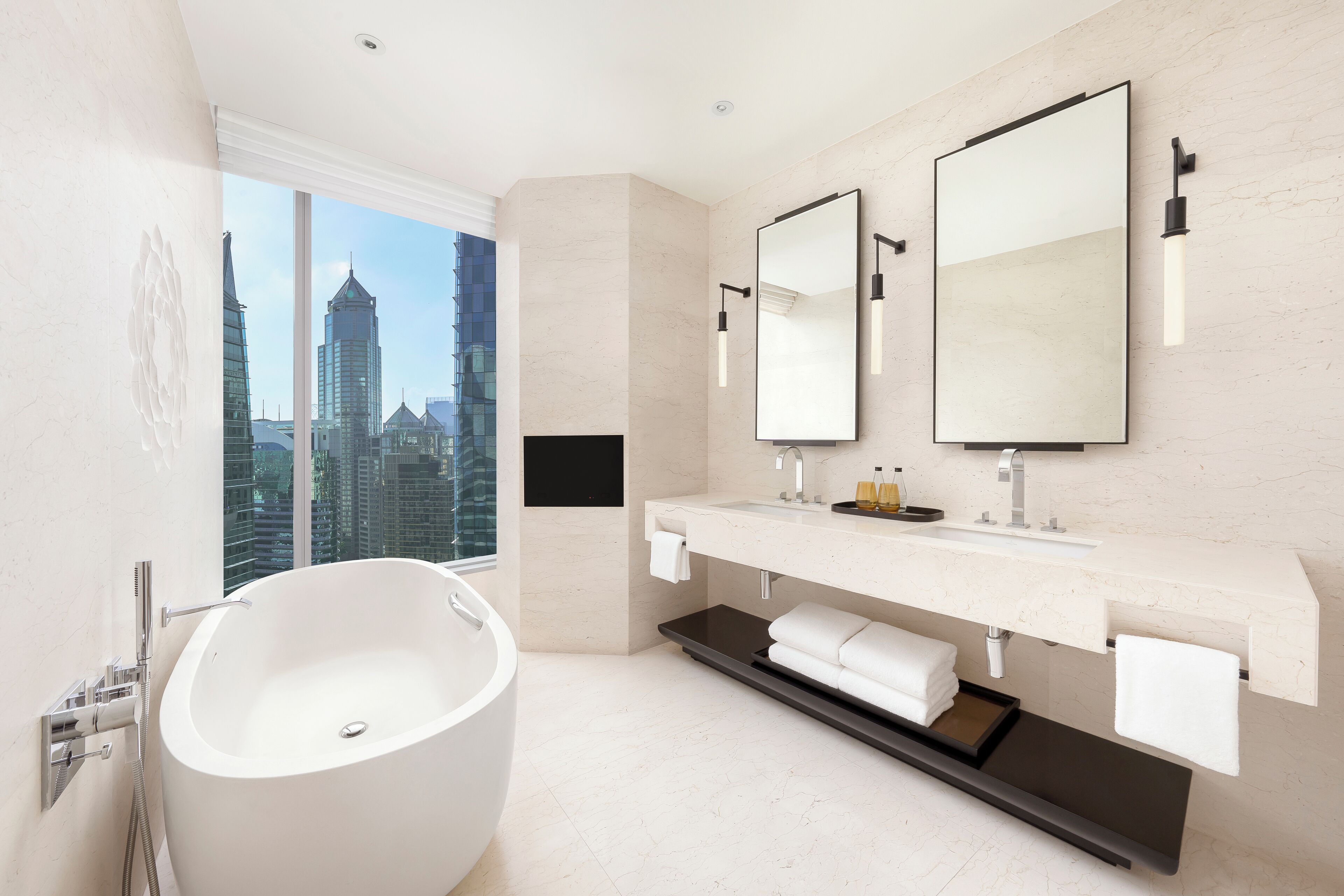 Deluxe Room, 1 King Bed | Bathroom | Separate tub and shower, deep soaking tub, rainfall showerhead