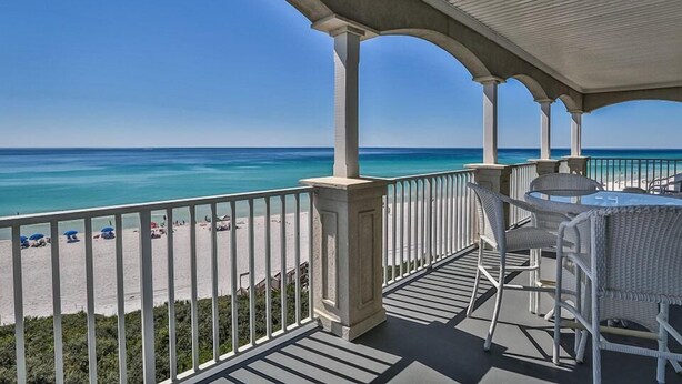 A balcony with a view of the beach and ocean. - SEAVIEW I UNIT 300 4 Bedroom Holiday Home by Five Star Properties (Santa Rosa Beach)
