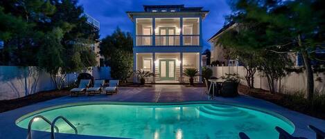 House, 3 Bedrooms, Ocean View, Sea Facing | Front of property - evening/night