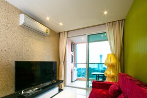 슈피리어 아파트, 침실 1개, 바다 전망 | 거실 | 평면 TV