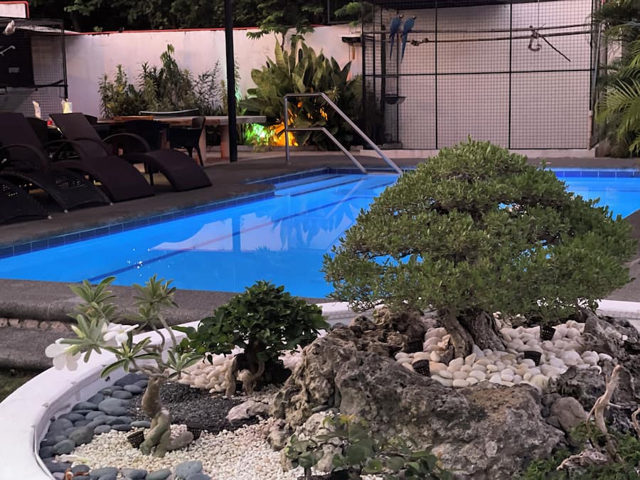 Piscina all'aperto, ombrelloni da piscina, lettini