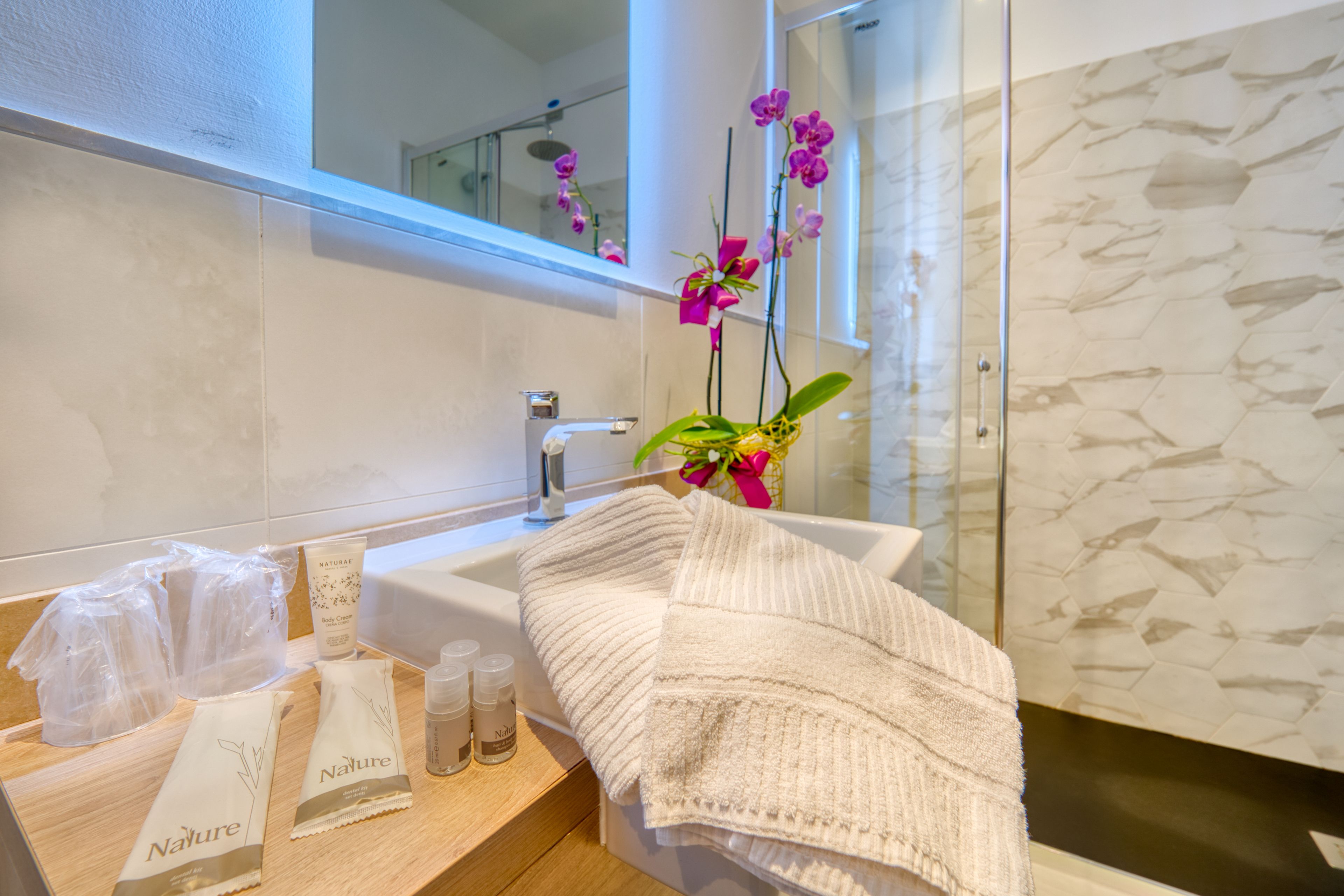 shower, free toiletries, hair dryer, slippers