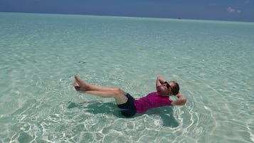 On the beach, scuba diving