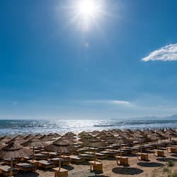Private beach, sun-loungers, beach umbrellas, beach towels