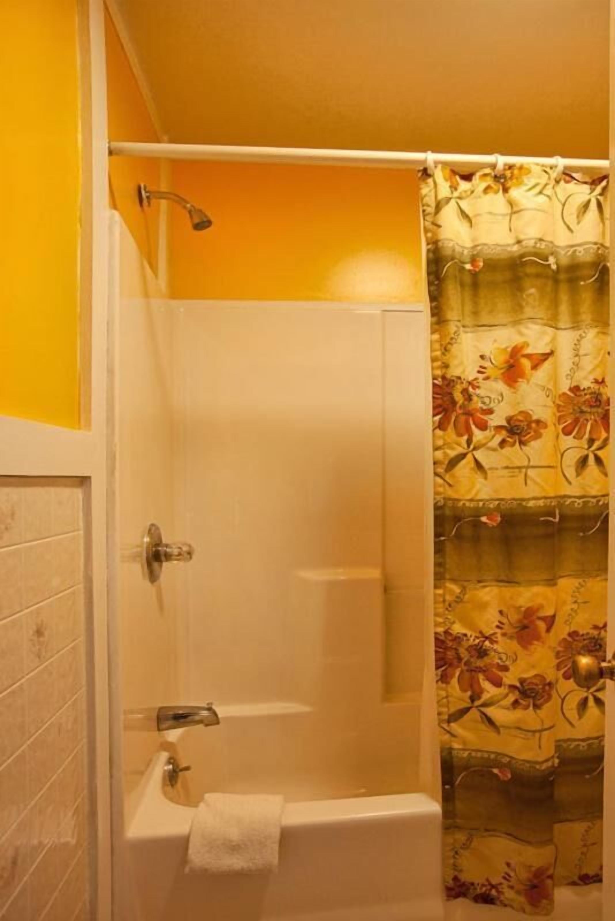 A bathroom with a shower, a bathtub, and a toilet.