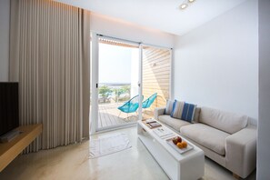 Chambre Double Supérieure, 1 chambre, véranda, en front de plage | Coin séjour