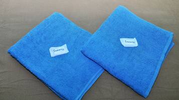 Shower, free toiletries, slippers, bidet