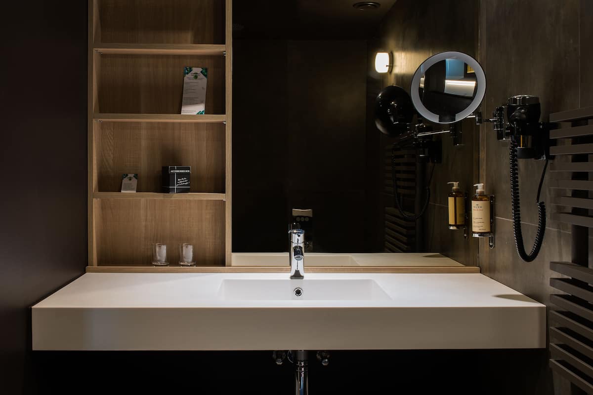 free toiletries, hair dryer, bathrobes, towels