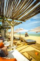 On the beach, free beach cabanas, sun loungers, beach umbrellas