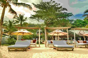 On the beach, free beach cabanas, sun loungers, beach umbrellas