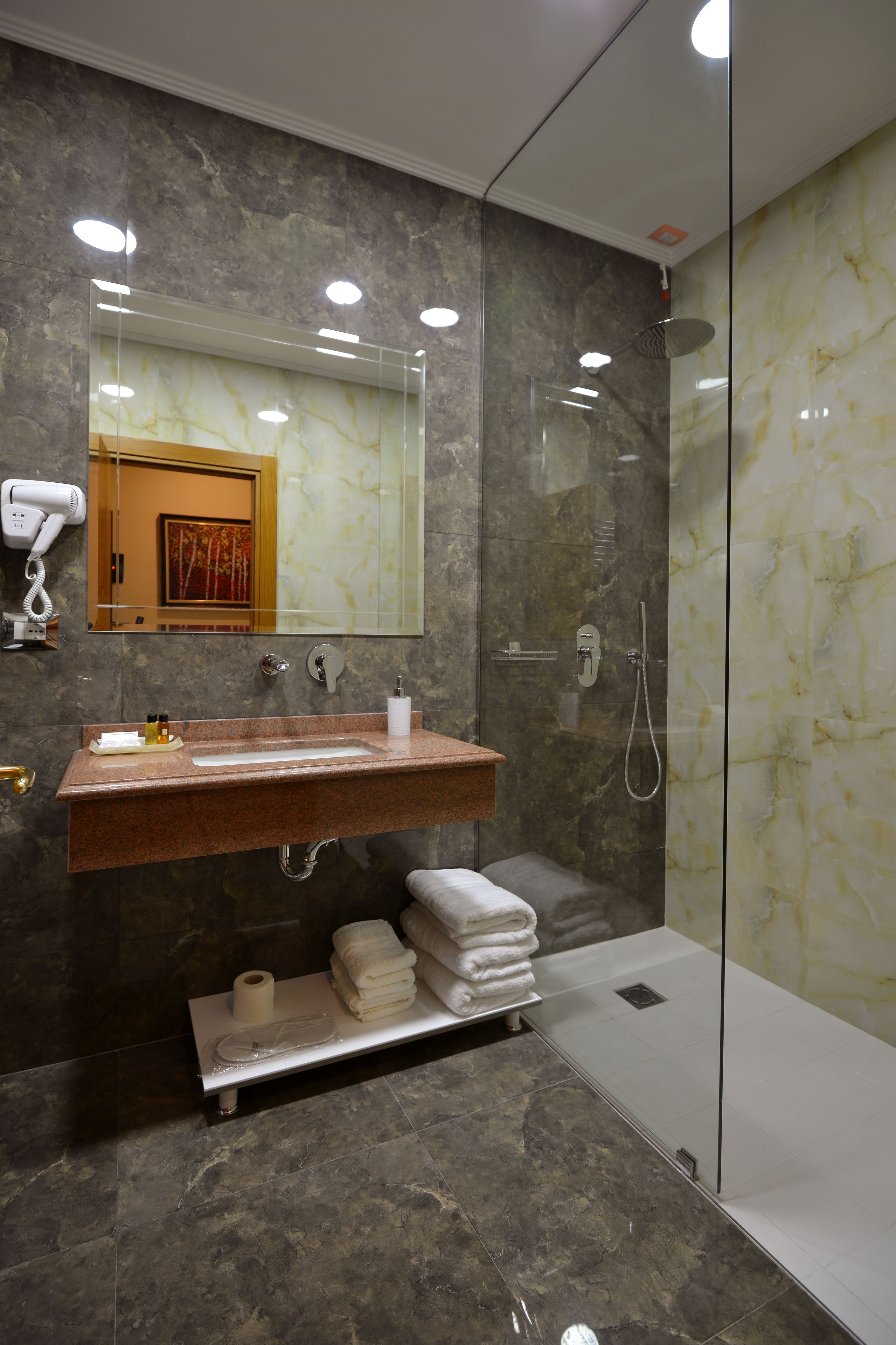 shower, free toiletries, hair dryer, bathrobes