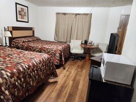 Deluxe Room, 2 Double Beds, Private Bathroom, Refrigerator & Microwave | Desk, blackout drapes, iron/ironing board, WiFi (free)