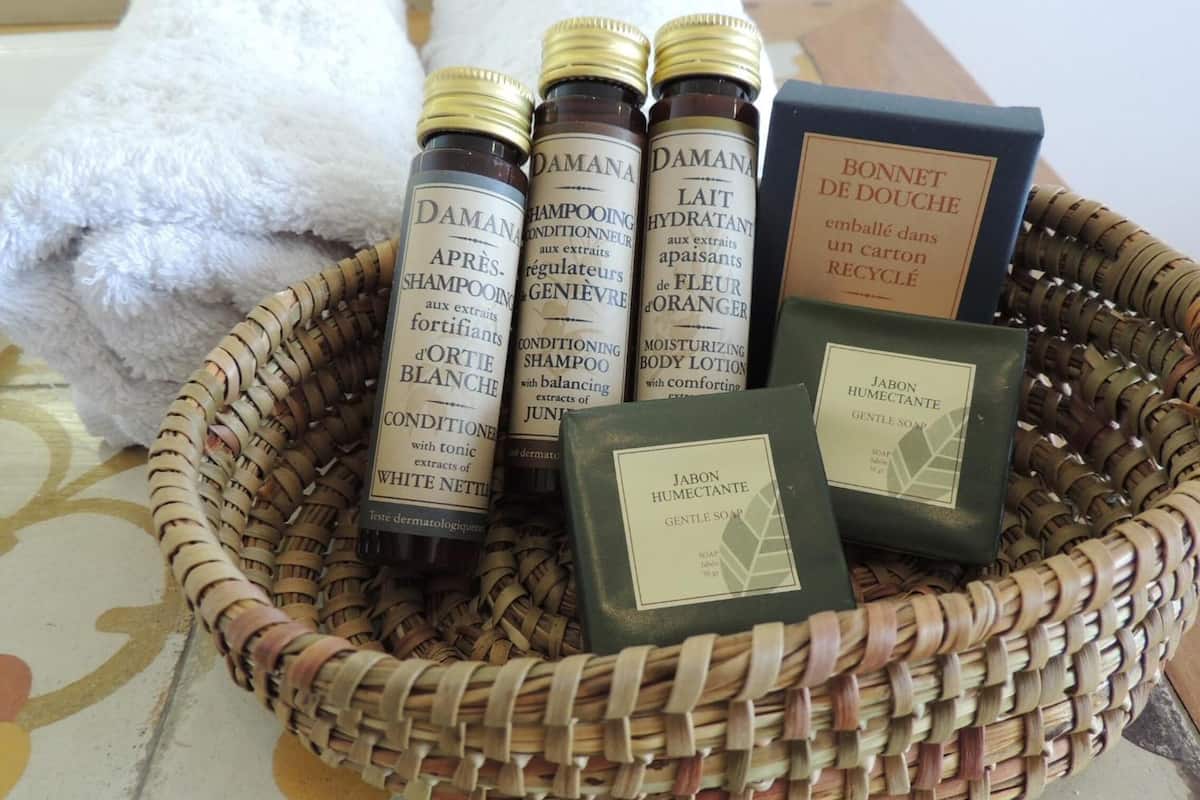 free toiletries, hair dryer, towels