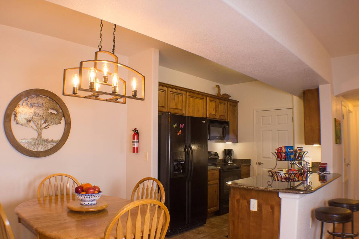 condo, pool view | private kitchen | full-sized fridge, microwave, oven, stovetop
