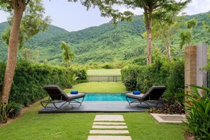 Design-Villa, 3 Schlafzimmer, eigener Pool | Wohnbereich