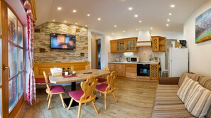Family Apartment, 2 Bedrooms, Balcony, Garden View | Private kitchen | Full-sized fridge, microwave, oven, stovetop - Villa Flora Apartments (Kranjska Gora)