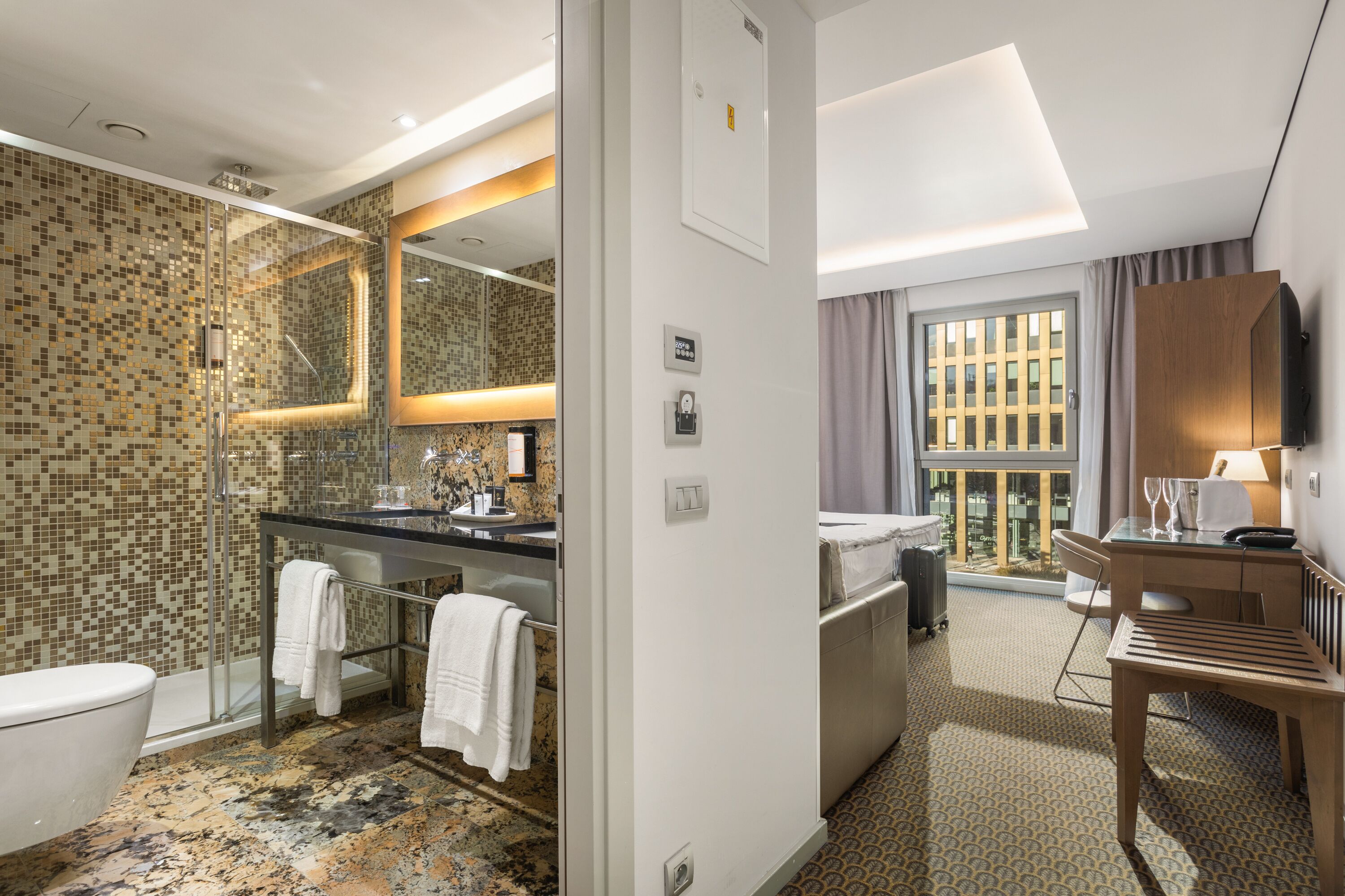 superior double or twin room with sofa bed | bathroom | designer toiletries, hair dryer, towels, soap