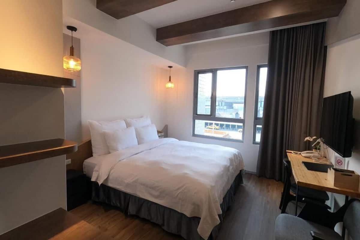 Down comforters, desk, blackout drapes, soundproofing