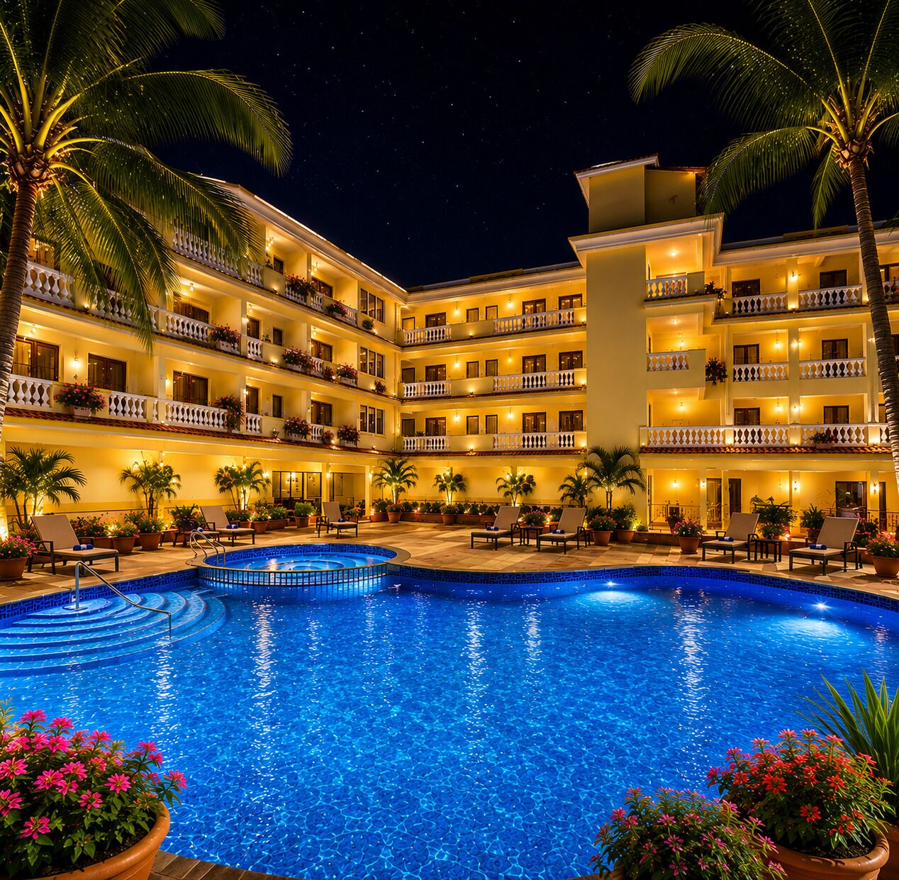 Outdoor pool, sun loungers