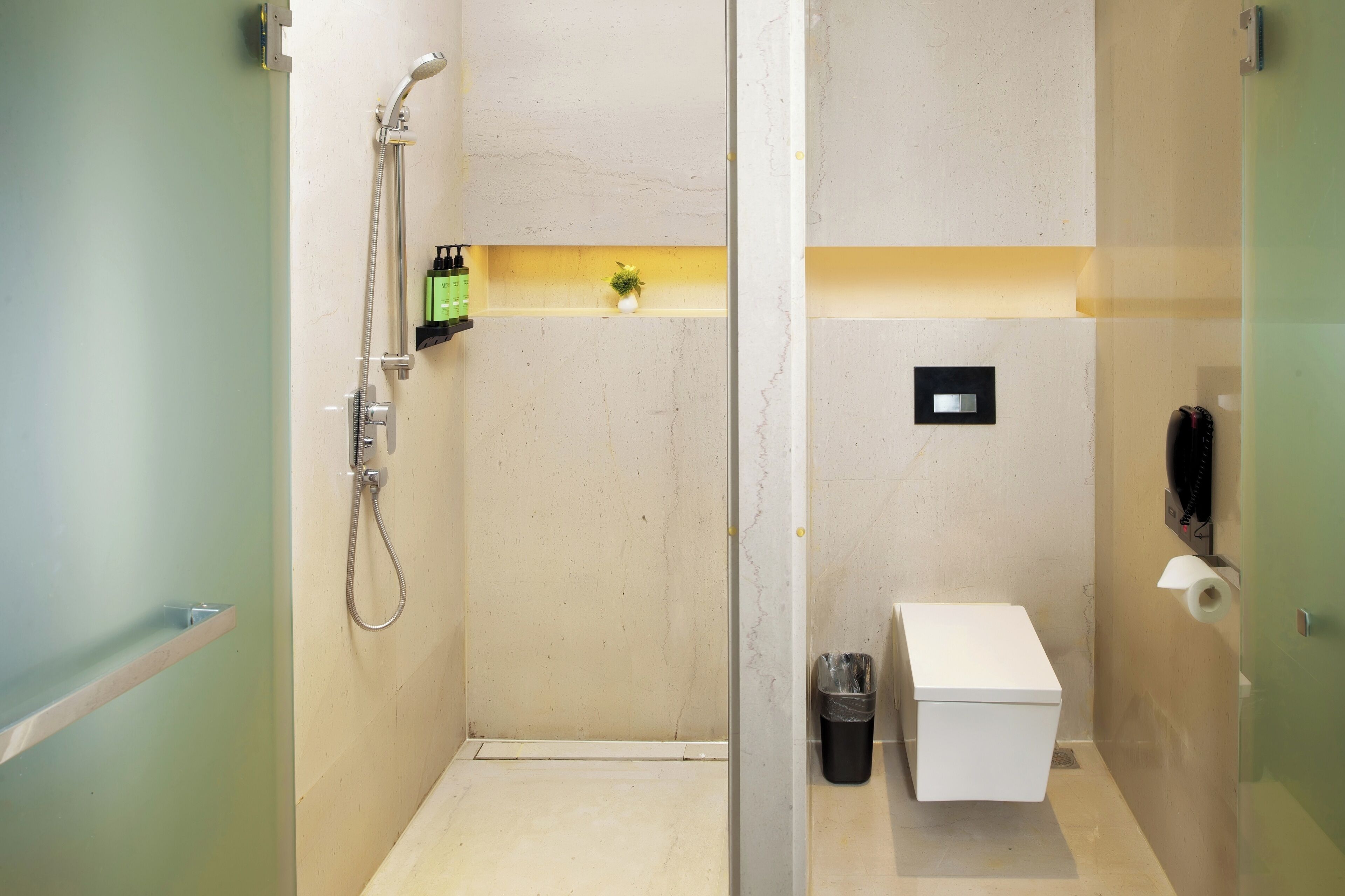 shower, free toiletries, hair dryer, bathrobes