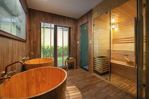 Sauna, hot tub, steam room, body treatments, hot stone massages