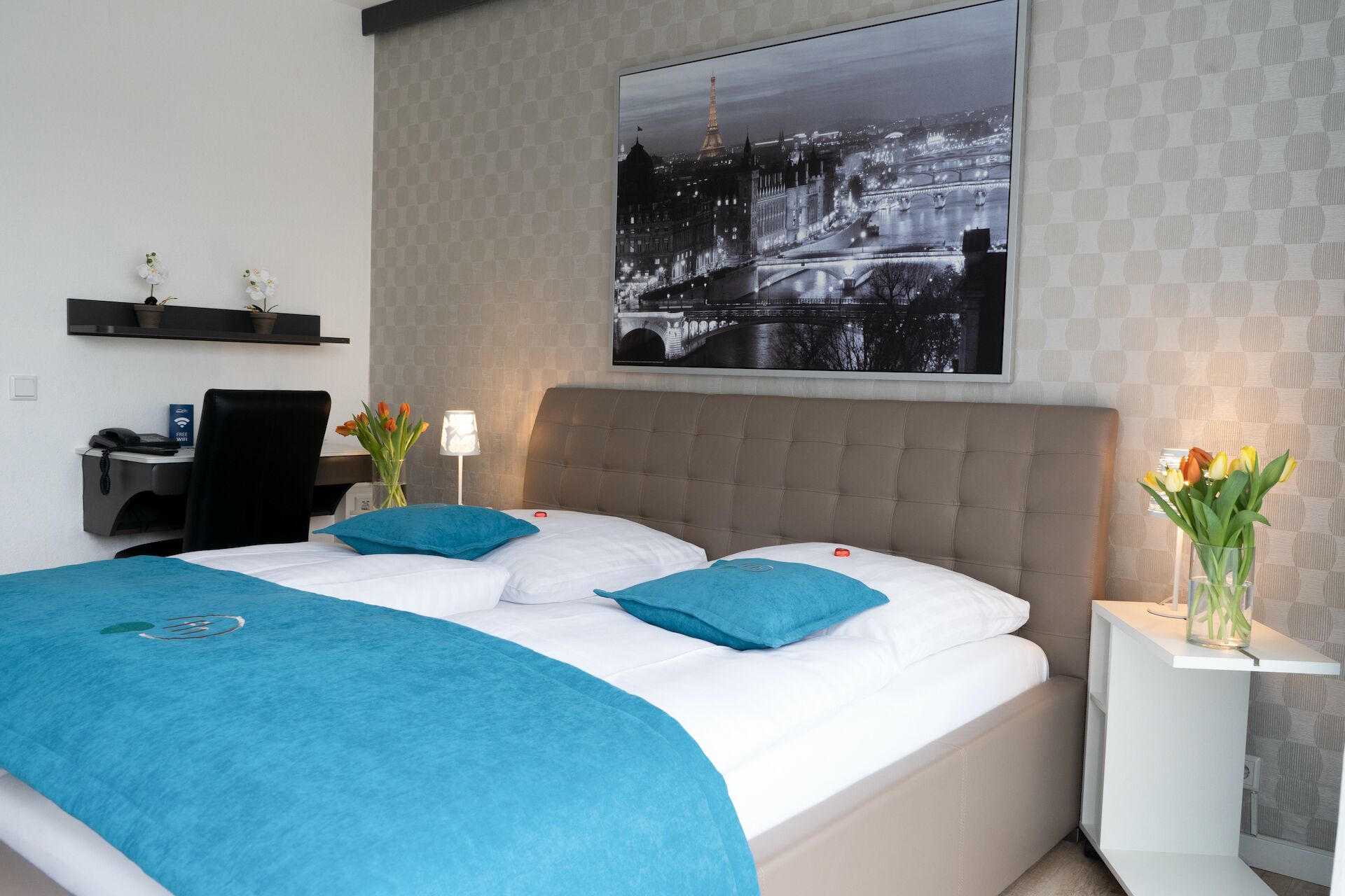 comfort double room, 1 king bed | desk, laptop workspace, blackout curtains, iron/ironing board