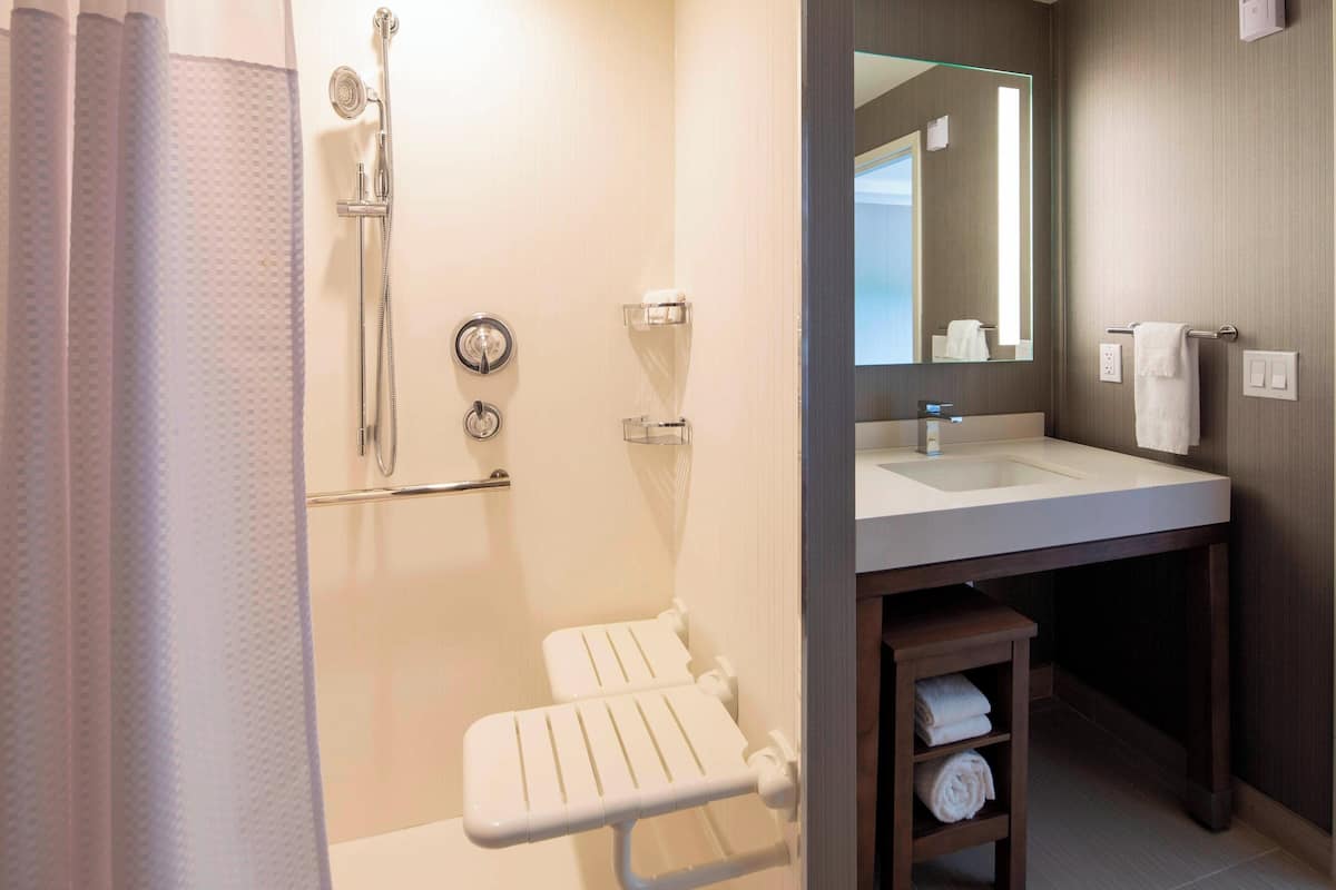 room, 1 king bed | bathroom | designer toiletries, hair dryer, towels, soap