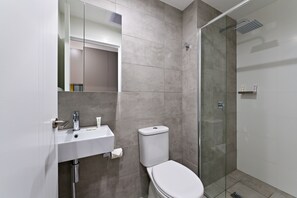 Ducha, cabezal de ducha tipo lluvia, secador de pelo, toallas