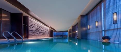 Indoor pool, open 6:00 AM to 11:00 PM, lifeguards on site