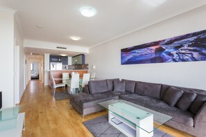 50-inch flat-screen TV with digital channels, TV, DVD player